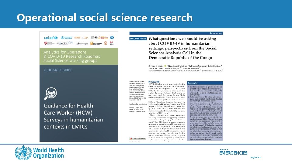 Operational social science research HEALTH EMERGENCIES programme 