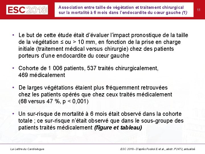 Association entre taille de végétation et traitement chirurgical sur la mortalité à 6 mois Association entre taille de végétation et traitement chirurgical sur la mortalité à 6 mois