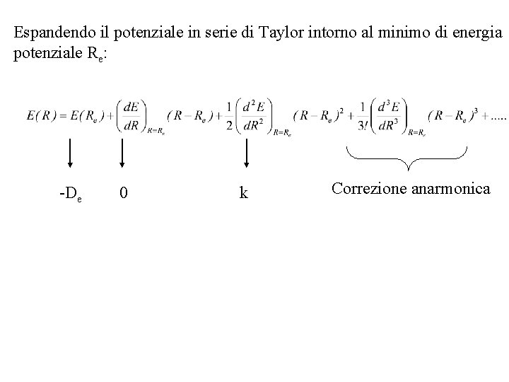 Espandendo il potenziale in serie di Taylor intorno al minimo di energia potenziale Re:
