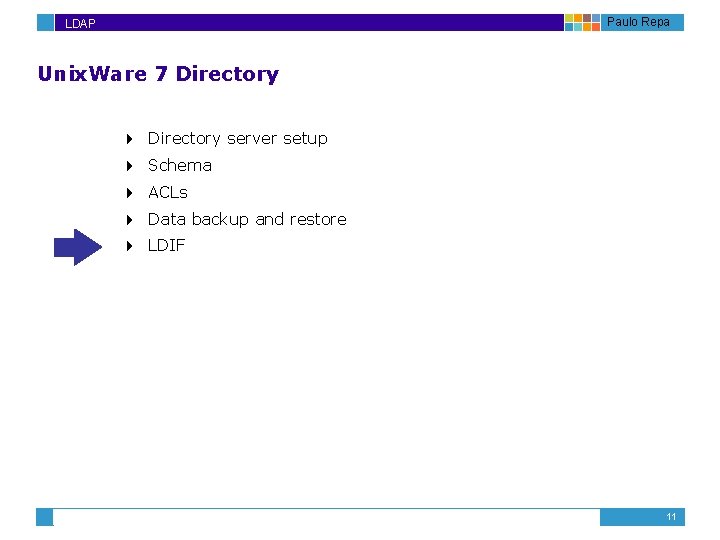 Paulo Repa LDAP Unix. Ware 7 Directory 4 Directory server setup 4 Schema 4