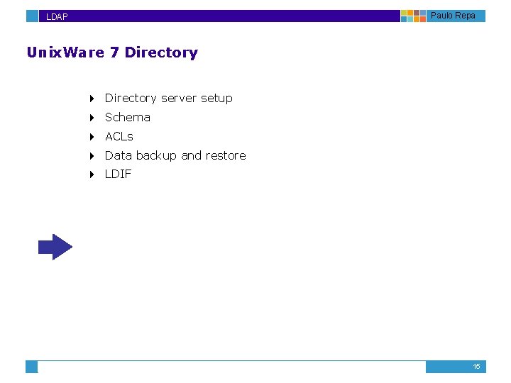 Paulo Repa LDAP Unix. Ware 7 Directory 4 Directory server setup 4 Schema 4