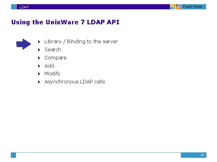 Paulo Repa LDAP Using the Unix. Ware 7 LDAP API 4 Library / Binding