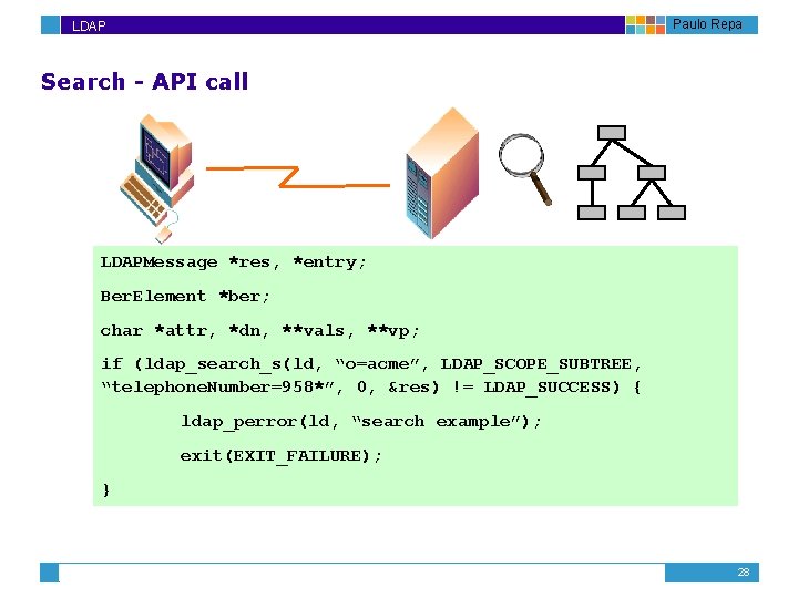 Paulo Repa LDAP Search - API call LDAPMessage *res, *entry; Ber. Element *ber; char