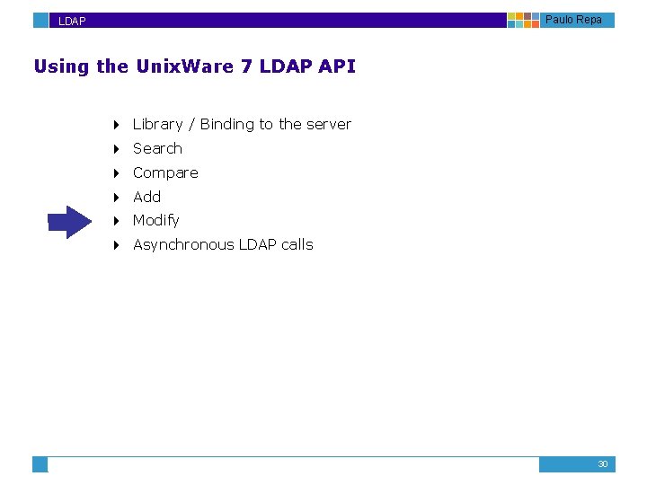 Paulo Repa LDAP Using the Unix. Ware 7 LDAP API 4 Library / Binding