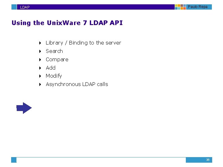 Paulo Repa LDAP Using the Unix. Ware 7 LDAP API 4 Library / Binding