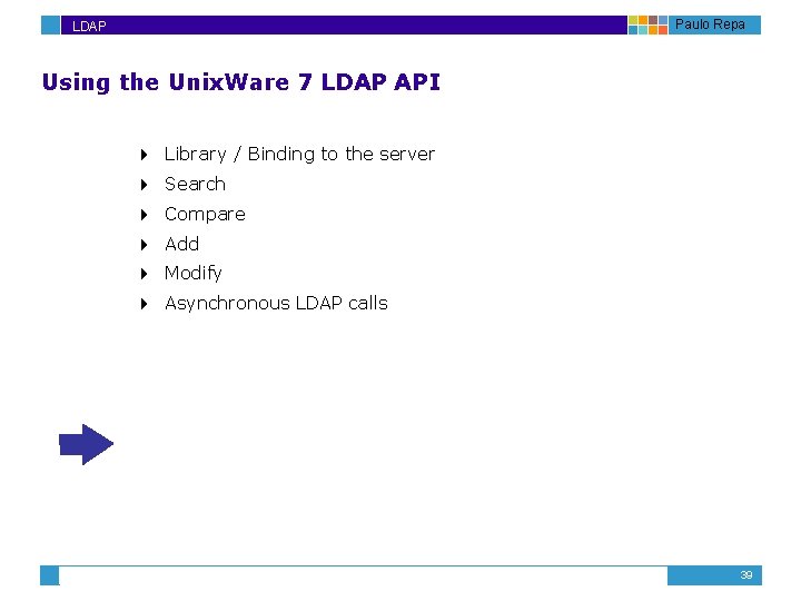 Paulo Repa LDAP Using the Unix. Ware 7 LDAP API 4 Library / Binding