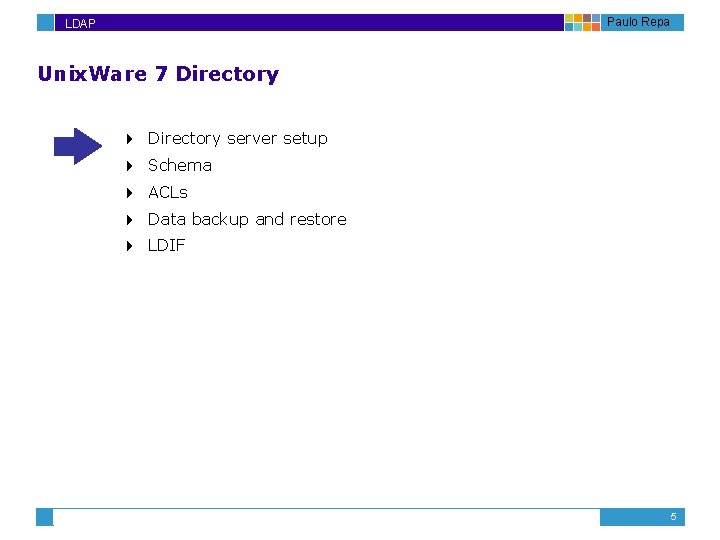 Paulo Repa LDAP Unix. Ware 7 Directory 4 Directory server setup 4 Schema 4