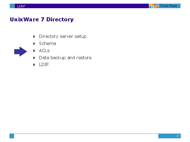 Paulo Repa LDAP Unix. Ware 7 Directory 4 Directory server setup 4 Schema 4