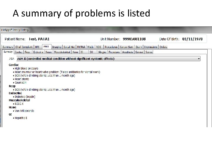 A summary of problems is listed 