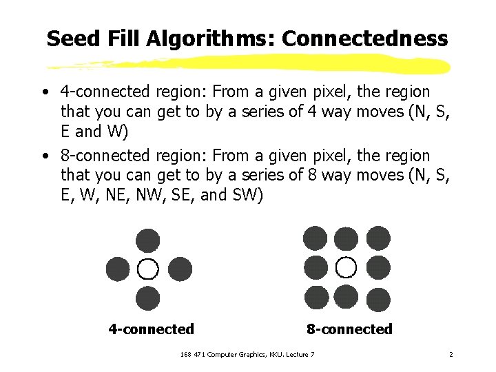Seed Fill Algorithms: Connectedness • 4 -connected region: From a given pixel, the region