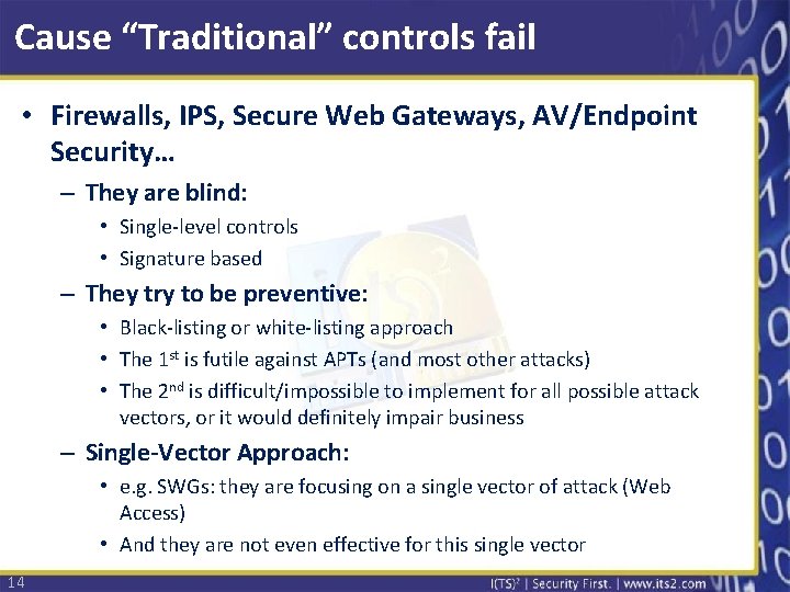 Cause “Traditional” controls fail • Firewalls, IPS, Secure Web Gateways, AV/Endpoint Security… – They