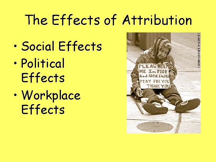 The Effects of Attribution • Social Effects • Political Effects • Workplace Effects 