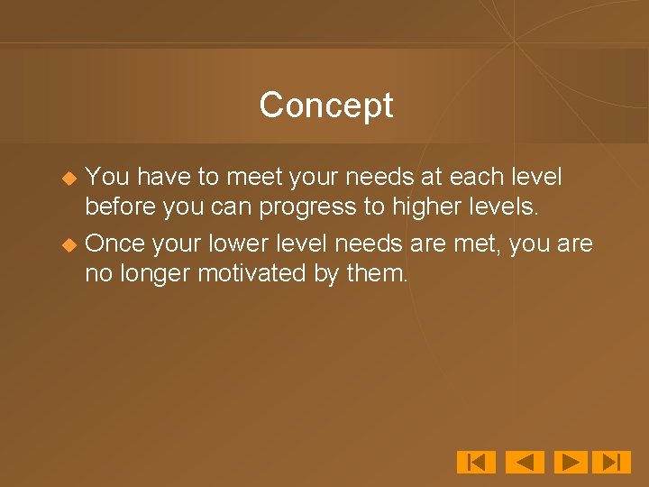 Concept You have to meet your needs at each level before you can progress