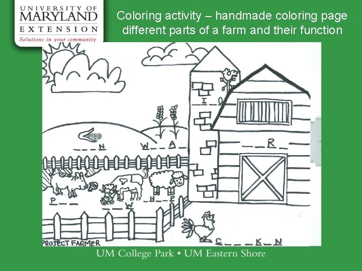 Coloring activity – handmade coloring page different parts of a farm and their function