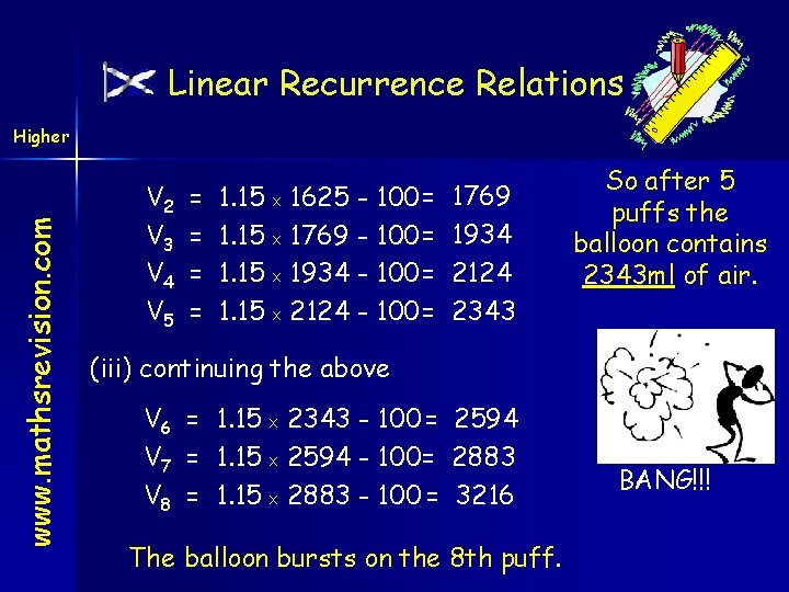 Linear Recurrence Relations www. mathsrevision. com Higher V 2 V 3 V 4 V