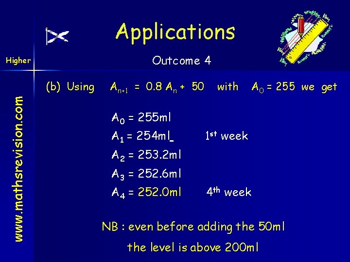 Applications Outcome 4 Higher www. mathsrevision. com (b) Using An+1 = 0. 8 An