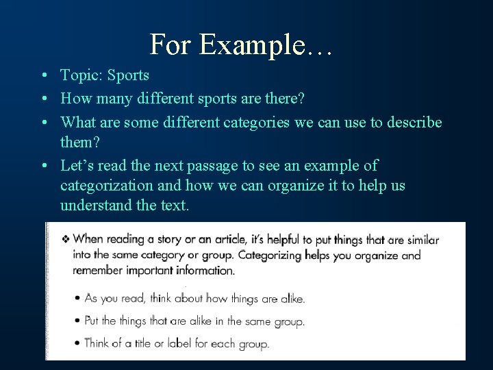 For Example… • Topic: Sports • How many different sports are there? • What