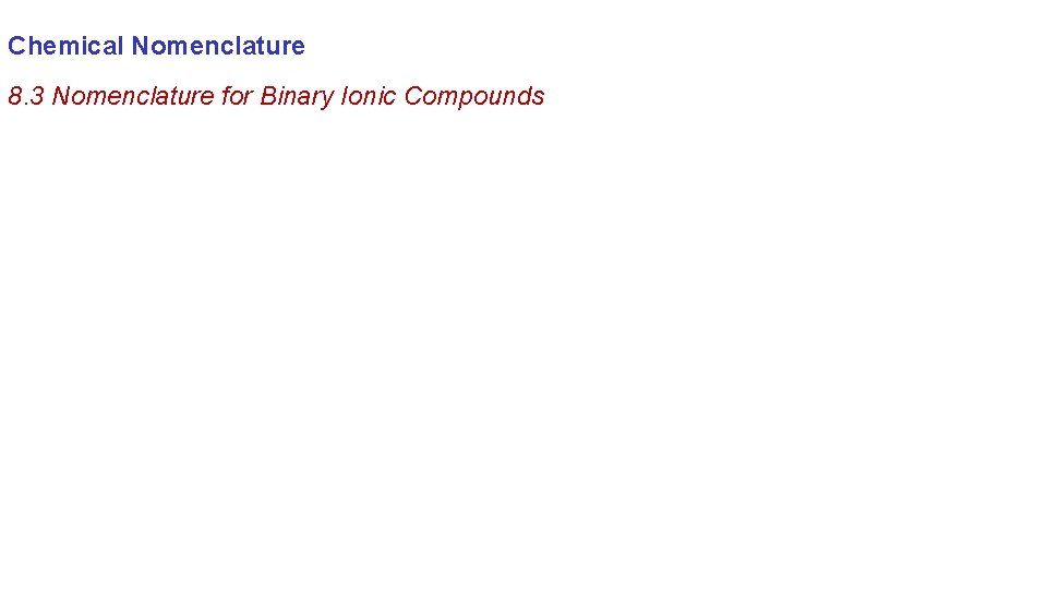 Chemical Nomenclature 8. 3 Nomenclature for Binary Ionic Compounds 