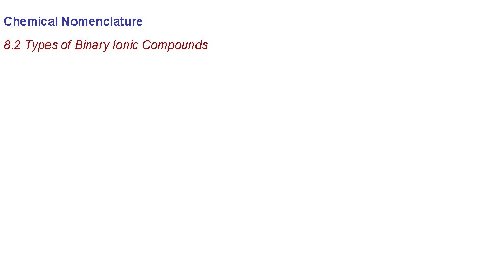 Chemical Nomenclature 8. 2 Types of Binary Ionic Compounds 