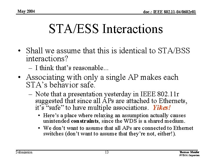 May 2004 doc. : IEEE 802. 11 -04/0602 r 01 STA/ESS Interactions • Shall