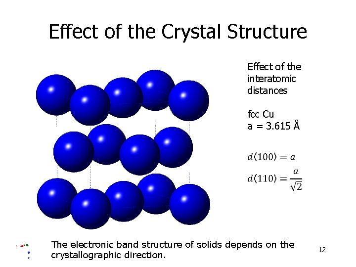 Effect of the Crystal Structure Effect of the interatomic distances fcc Cu a =