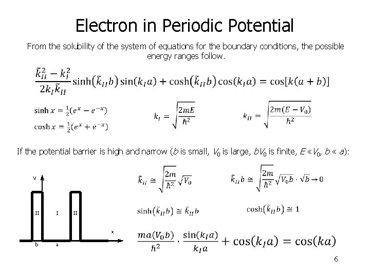 Electron in Periodic Potential From the solubility of the system of equations for the