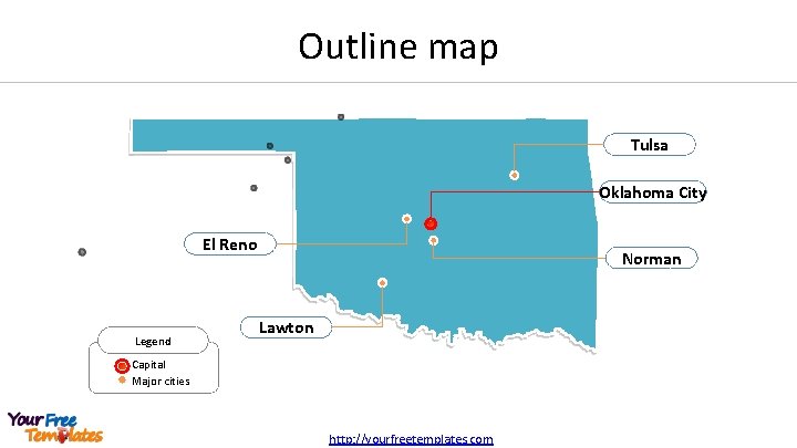 Outline map Tulsa Oklahoma City El Reno Legend Norman Lawton Capital Major cities http:
