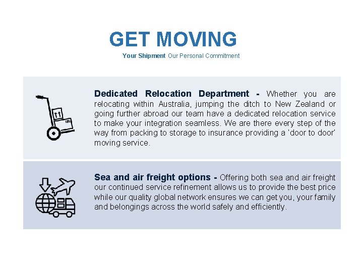 GET MOVING Your Shipment Our Personal Commitment Dedicated Relocation Department - Whether you are