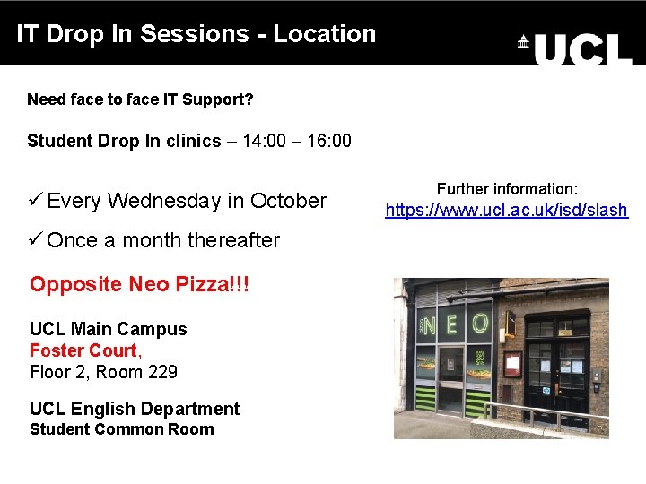 IT Drop In Sessions - Location Need face to face IT Support? Student Drop