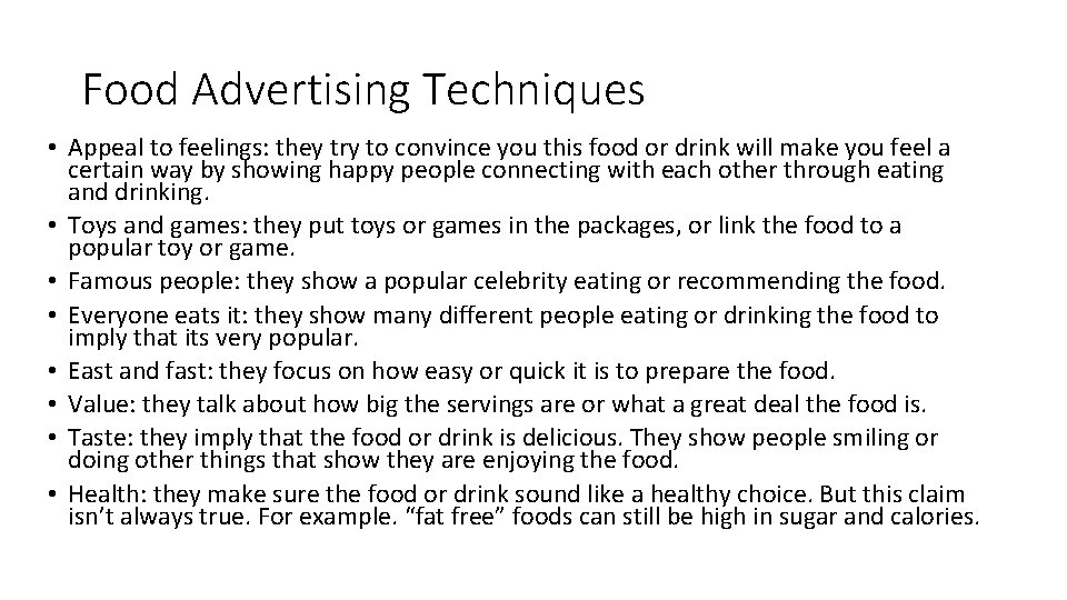 What Influences My Food Choices 7 th Grade