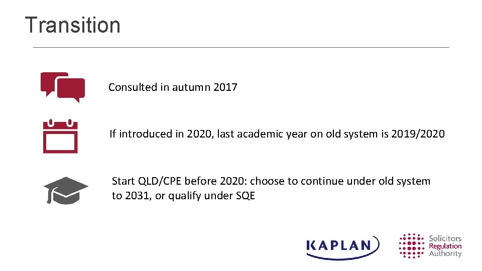 Transition Consulted in autumn 2017 If introduced in 2020, last academic year on old Transition Consulted in autumn 2017 If introduced in 2020, last academic year on old