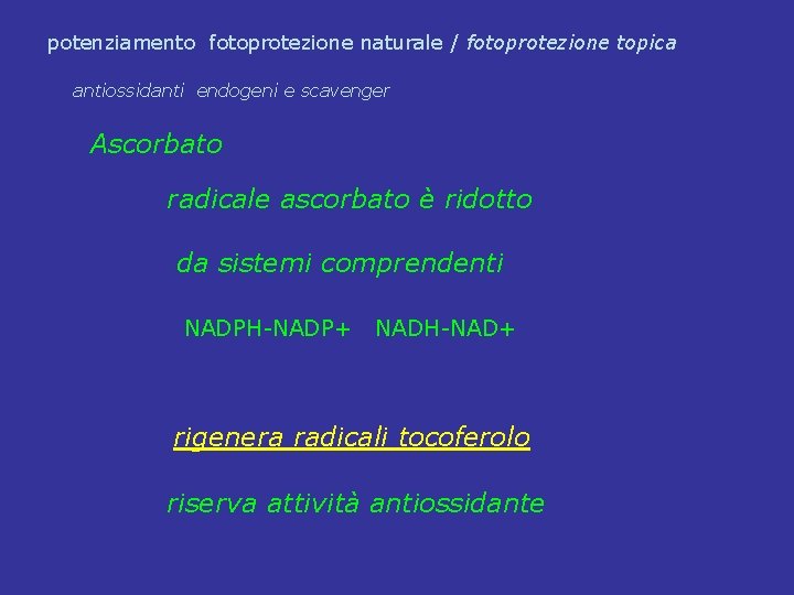 potenziamento fotoprotezione naturale / fotoprotezione topica antiossidanti endogeni e scavenger Ascorbato radicale ascorbato è