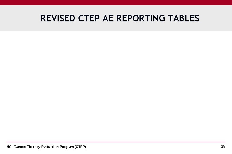 REVISED CTEP AE REPORTING TABLES NCI /Cancer Therapy Evaluation Program (CTEP) 38 