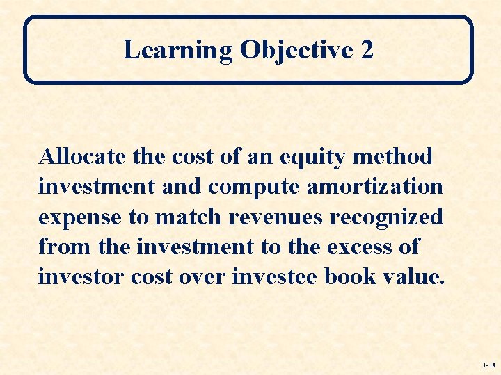 Learning Objective 2 Allocate the cost of an equity method investment and compute amortization