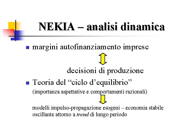 NEKIA – analisi dinamica n margini autofinanziamento imprese n decisioni di produzione Teoria del
