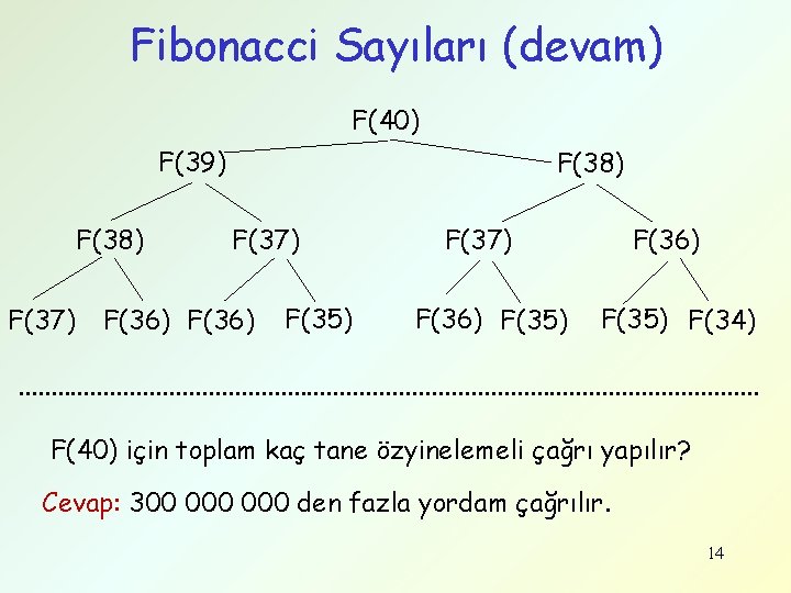 Fibonacci Sayıları (devam) F(40) F(39) F(38) F(37) F(36) F(35) F(34) . . . .