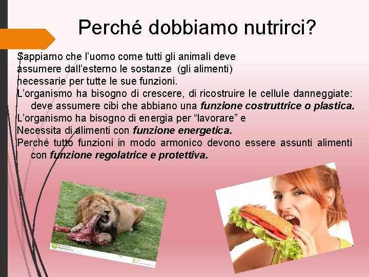 Perché dobbiamo nutrirci? Sappiamo che l’uomo come tutti gli animali deve assumere dall’esterno le