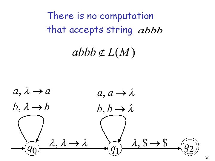 There is no computation that accepts string 56 