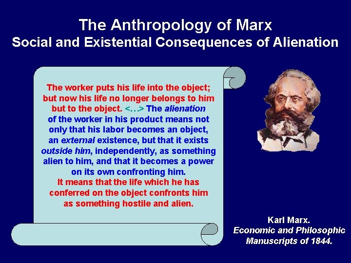 The Anthropology of Marx Social and Existential Consequences of Alienation The worker puts his The Anthropology of Marx Social and Existential Consequences of Alienation The worker puts his