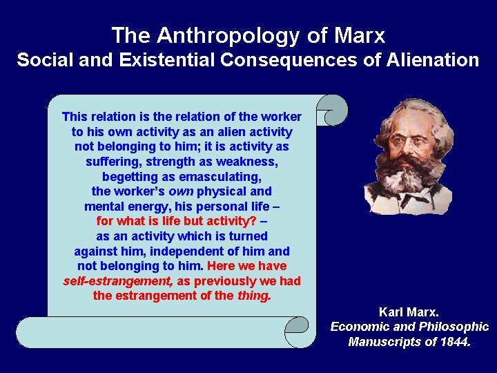 The Anthropology of Marx Social and Existential Consequences of Alienation This relation is the