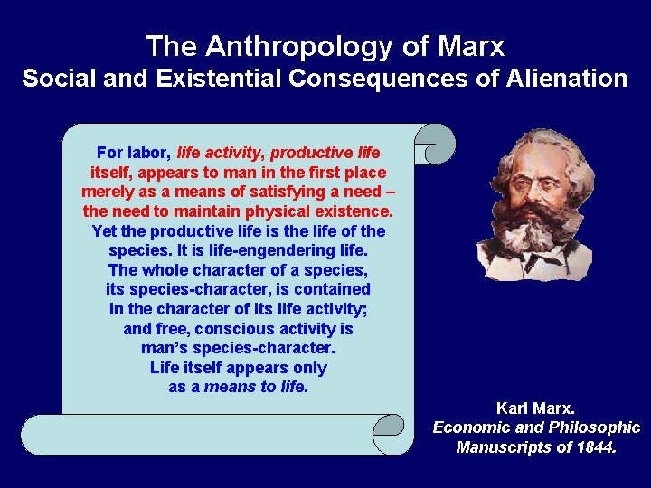 The Anthropology of Marx Social and Existential Consequences of Alienation For labor, life activity, The Anthropology of Marx Social and Existential Consequences of Alienation For labor, life activity,