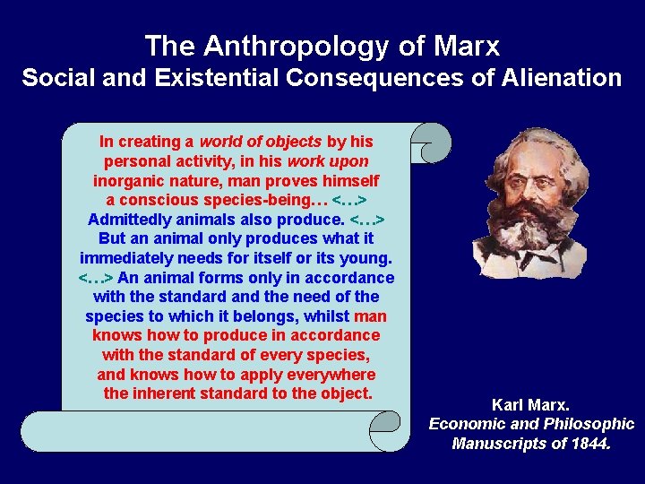 The Anthropology of Marx Social and Existential Consequences of Alienation In creating a world The Anthropology of Marx Social and Existential Consequences of Alienation In creating a world