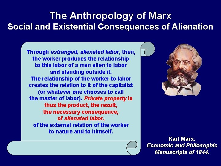 The Anthropology of Marx Social and Existential Consequences of Alienation Through estranged, alienated labor, The Anthropology of Marx Social and Existential Consequences of Alienation Through estranged, alienated labor,