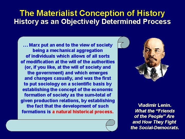 The Materialist Conception of History as an Objectively Determined Process … Marx put an