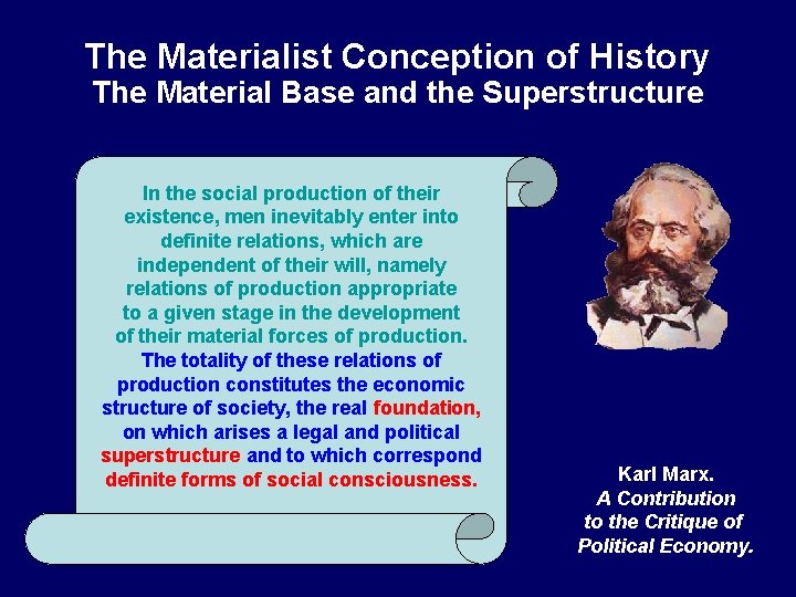 The Materialist Conception of History The Material Base and the Superstructure In the social The Materialist Conception of History The Material Base and the Superstructure In the social