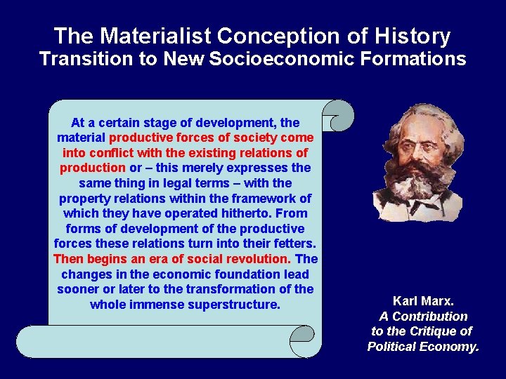 The Materialist Conception of History Transition to New Socioeconomic Formations At a certain stage