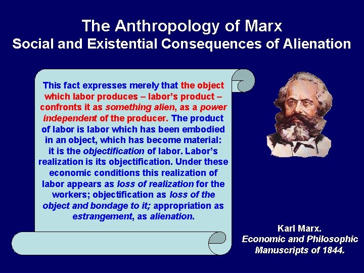 The Anthropology of Marx Social and Existential Consequences of Alienation This fact expresses merely