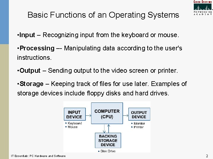 Basic Functions of an Operating Systems • Input – Recognizing input from the keyboard Basic Functions of an Operating Systems • Input – Recognizing input from the keyboard