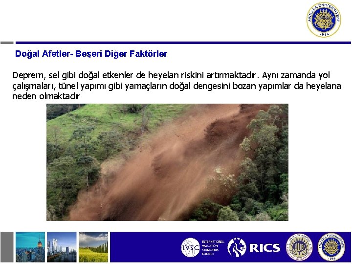  Doğal Afetler- Beşeri Diğer Faktörler Deprem, sel gibi doğal etkenler de heyelan riskini
