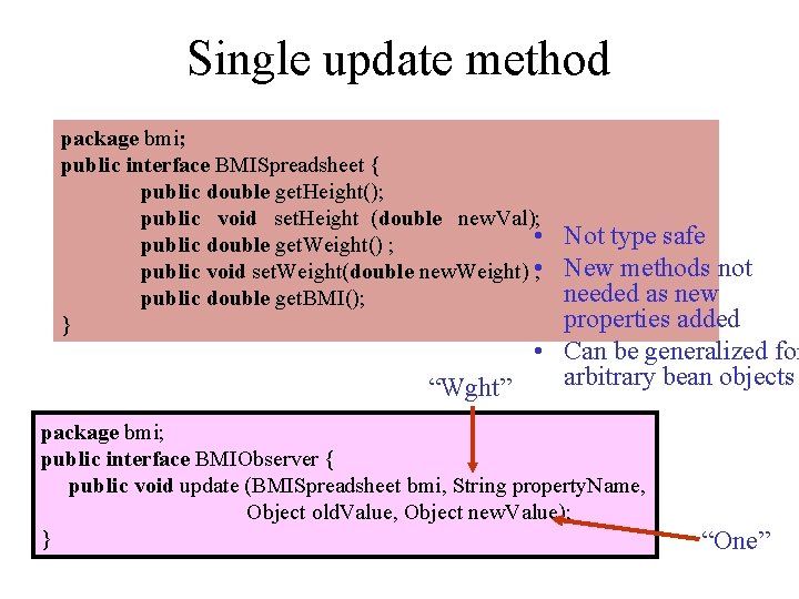 Single update method package bmi; public interface BMISpreadsheet { public double get. Height(); public